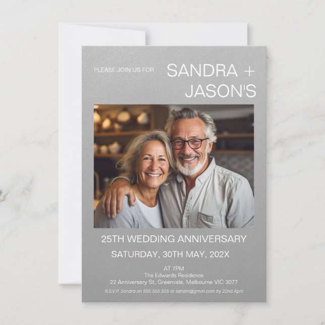 Modern Simple Silver 25th Wedding Anniversary Invitation (Front)
