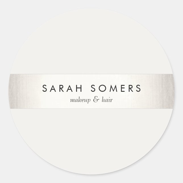 Modern Simple Silver and White Stripe Classic Round Sticker (Front)