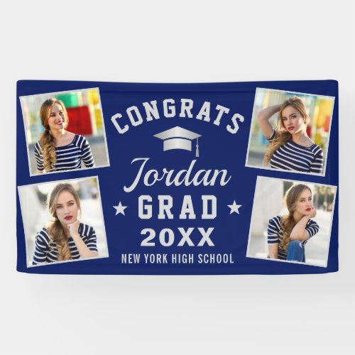 Modern Simple Silver Blue Graduation 4 PHOTO  Bann Banner