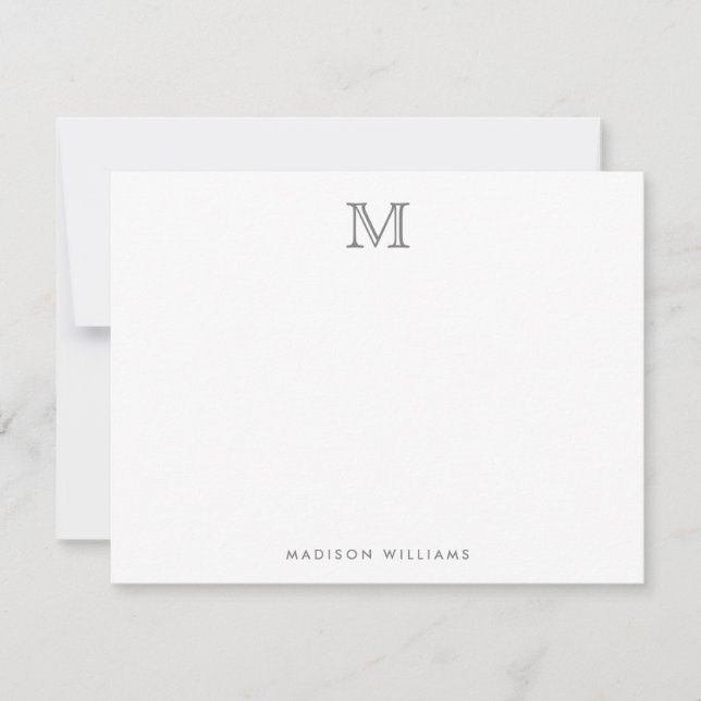Modern Simple Silver Gray Monogram Note Card (Front)
