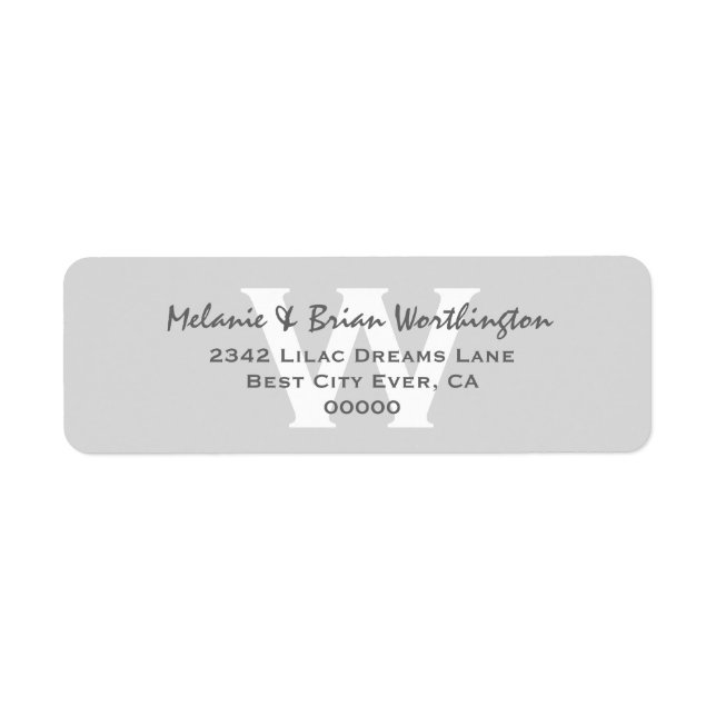 Modern Simple Silver Gray Monogram Wedding V12 Label (Front)