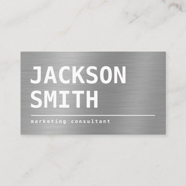 Modern Simple Silver Metal professional Business Card (Front)