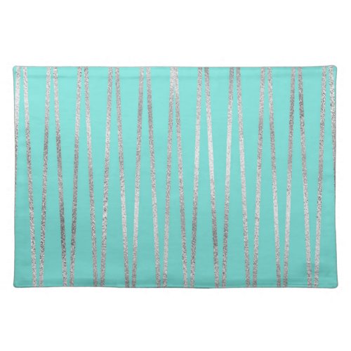 Modern Simple Silver Mint Green ZigZag Geo Cloth Placemat