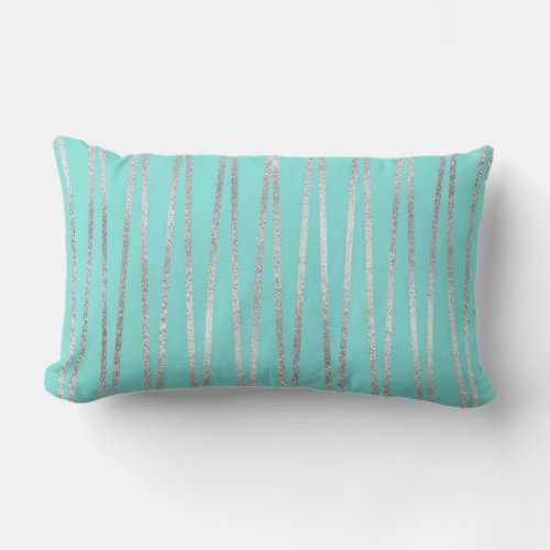 Modern Simple Silver Mint Green ZigZag Geo Lumbar Pillow