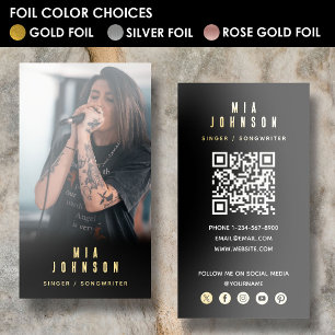 Modern Simple Singer Musician Photography Gold Foil Business Cards