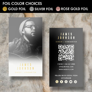 Modern Simple Singer Musician Photography Gold Foil Business Cards