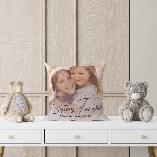 modern simple Sisters Forever photo Throw Pillow (Creator Uploaded)