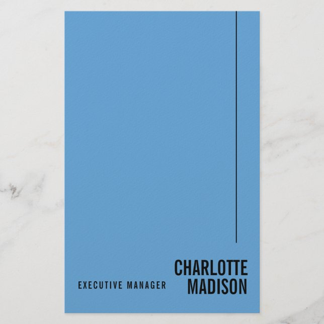 Modern Simple Sky Blue Minimalist Own Name Stationery (Front)