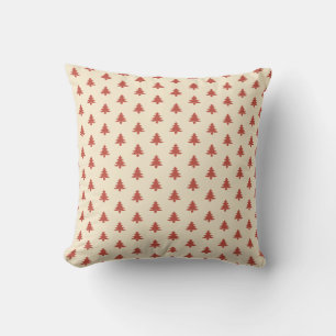 Modern Simple Small Red Christmas Trees on Beige Throw Pillow