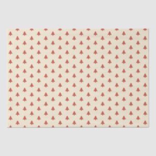 Modern Simple Small Red Christmas Trees on Beige  Tissue Paper