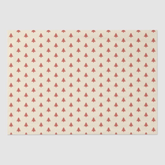 Modern Simple Small Red Christmas Trees on Beige  Tissue Paper (Front)