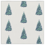 Modern Simple Snowy Green Christmas Trees Pattern Fabric