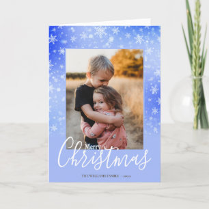 Modern Simple Snowy Purple Merry Christmas Photo Holiday Card
