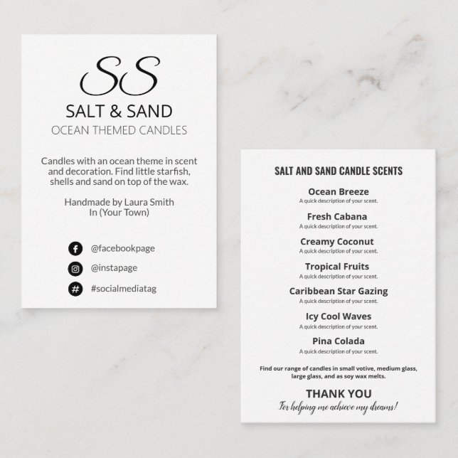 Modern Simple Soap And Candle Product Range Card (Front/Back)