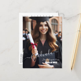 Modern Simple Spanish Photo Script Grad Invitation