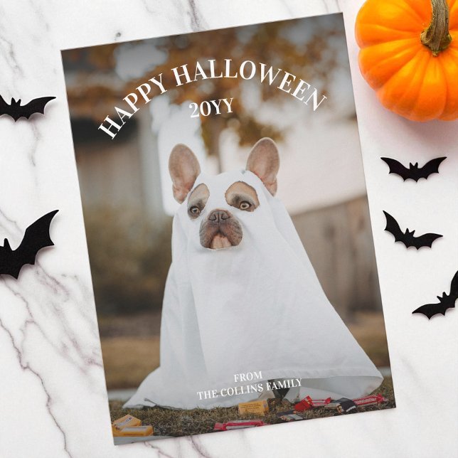 Modern Simple Spooky Pet Photo Happy Halloween Holiday Card (Modern Simple Spooky Pet Photo Happy Halloween Holiday Card)