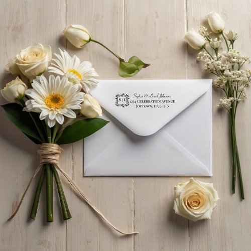 Modern Simple Square Floral Wreath Return Address Self_inking Stamp