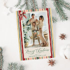 Modern Simple Stripes & Bow Merry Christmas Photo