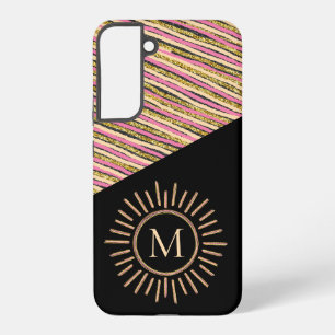 Modern Simple Stripes Monogram Colorful Gold Black Samsung Galaxy S22+ Case