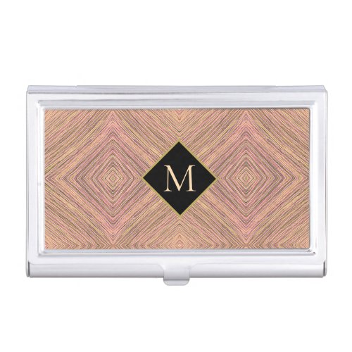 Modern Simple Stripes Monogram Gold Pink Business Card Case