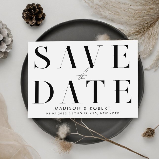 Modern Simple Stylish Black and White Wedding Save The Date (Creator Uploaded)