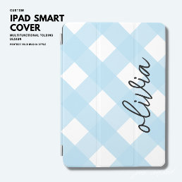 Modern Simple Stylish Cute Gingham Plaid Pale Blue iPad Air Cover