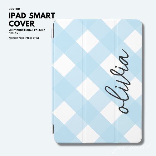 Modern Simple Stylish Cute Gingham Plaid Pale Blue iPad Air Cover