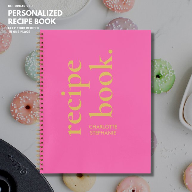 Modern Simple Stylish Hot Pink and Gold Recipe Notebook (Creator Uploaded)