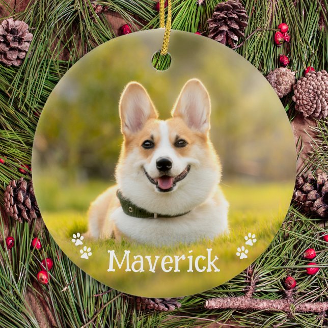 Modern Simple Stylish Personalized Pet Dog Photo Ceramic Ornament (Creator Uploaded)