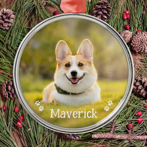 Modern Simple Stylish Personalized Pet Dog Photo Metal Ornament
