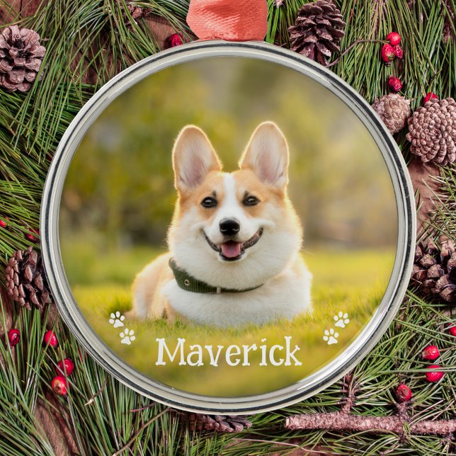Modern Simple Stylish Personalized Pet Dog Photo Metal Ornament (Creator Uploaded)