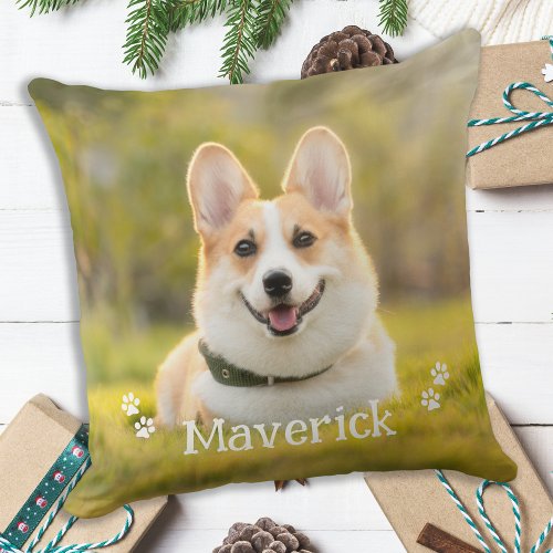 Modern Simple Stylish Personalized Pet Dog Photo Throw Pillow