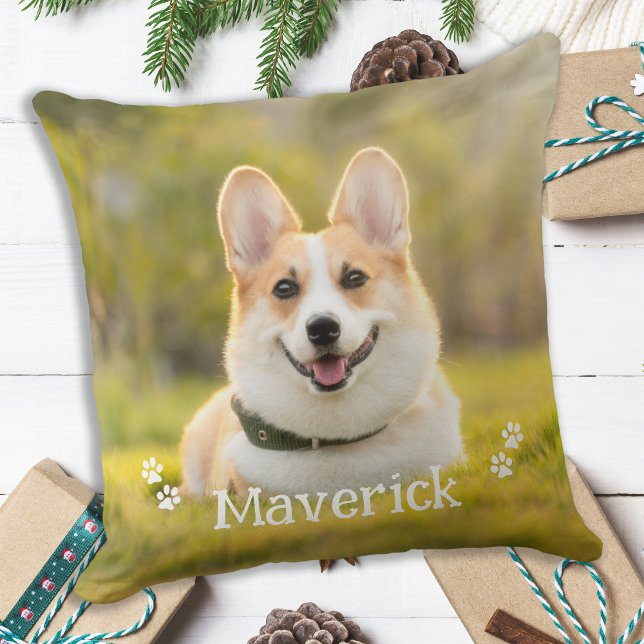 Modern Simple Stylish Personalized Pet Dog Photo Throw Pillow (Creator Uploaded)