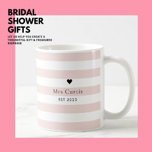 Modern Simple Stylish Pink Stripe Love Heart Bride Coffee Mug