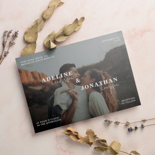 Modern Simple Stylish Script Photo Overlay Wedding Invitation