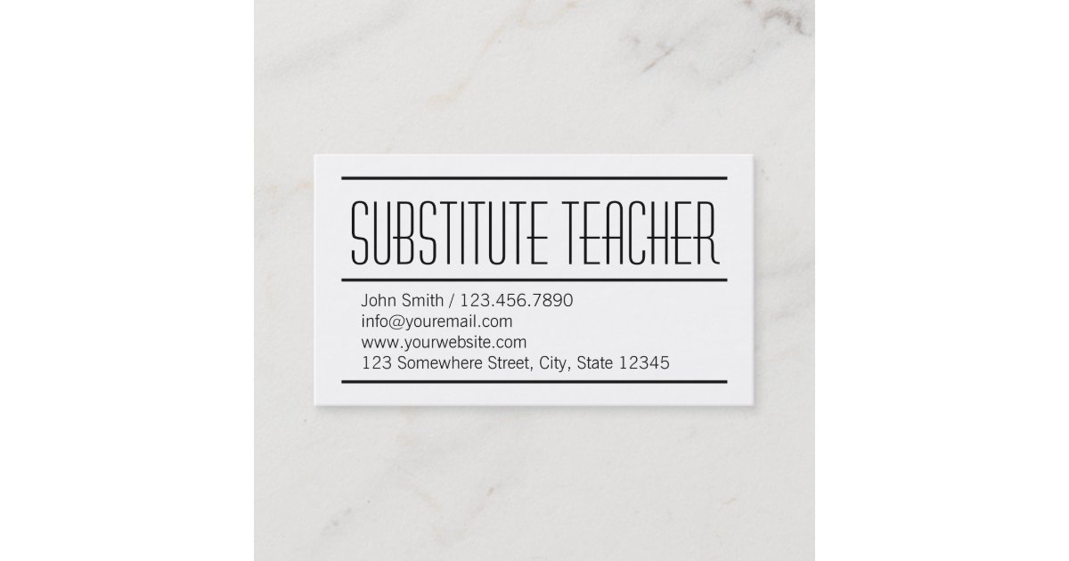 Modern Simple Substitute Teacher Business Card