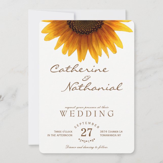 Modern Simple Summer Sunflower Wedding Invitation (Front)