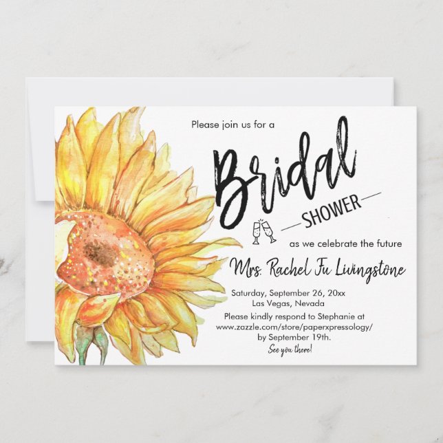 Modern Simple Sunflower Bridal Shower Details Card (Front)