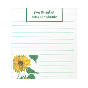 Modern Simple Sunflower From The Desk Of Teacher Notepad