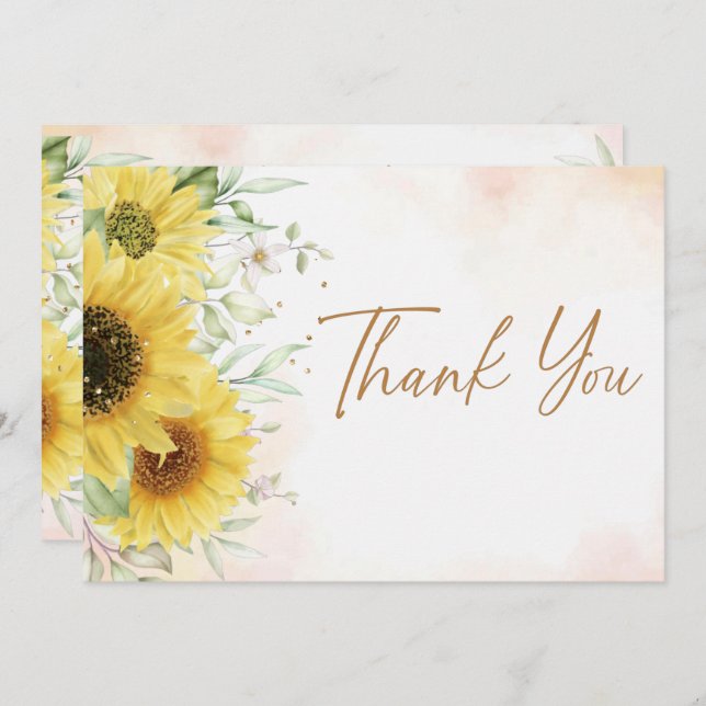 Modern Simple Sunflower Greenery Baby Shower Thank You Card (Front/Back)