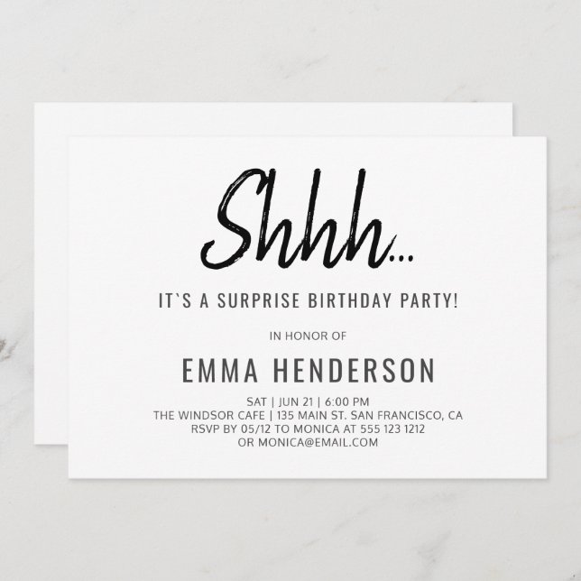Modern Simple Surprise Birthday Invitation (Front/Back)
