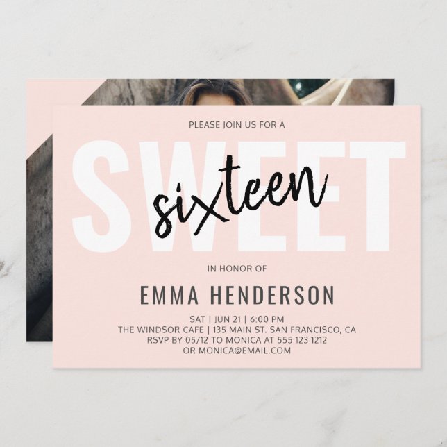 Modern Simple Sweet 16 Invitation (Front/Back)