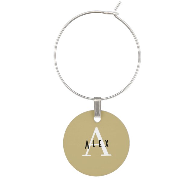 Modern Simple Tan Monogram Name + Initial Wine Charm (Front)