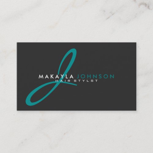 Modern  Simple teal blue Monogram Professional Business Card