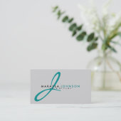 Modern & Simple teal blue Monogram Professional Business Card (Standing Front)