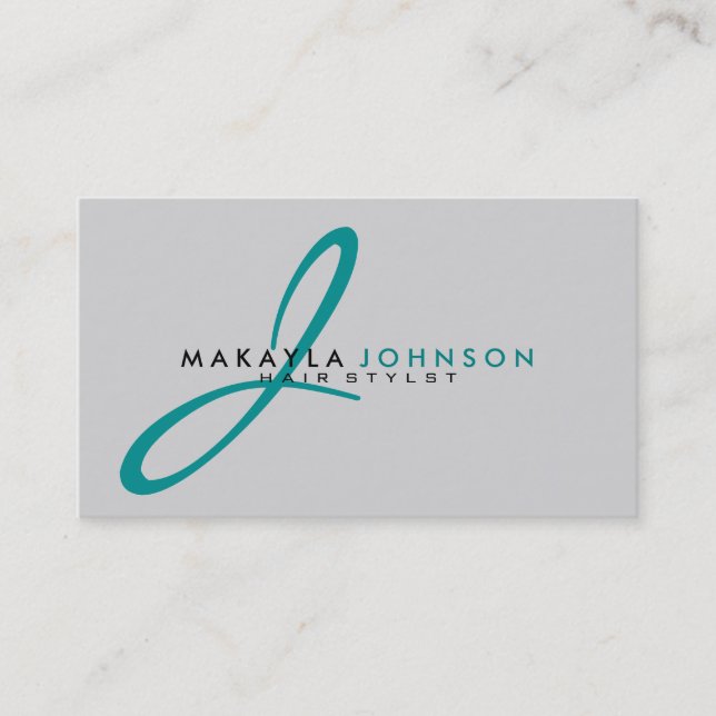 Modern & Simple teal blue Monogram Professional Business Card (Front)