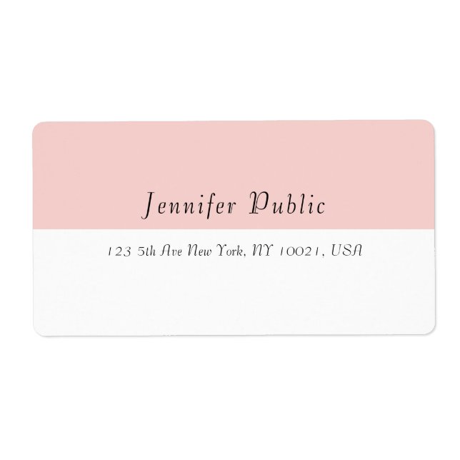 Modern Simple Template Blush Pink White Elegant Label (Front)