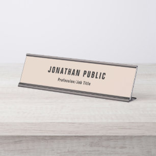 Modern Simple Template Elegant Beige Black Desk Name Plate