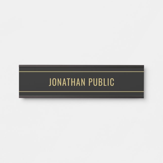 Modern Simple Template Elegant Black & Gold Name Door Sign (Front)