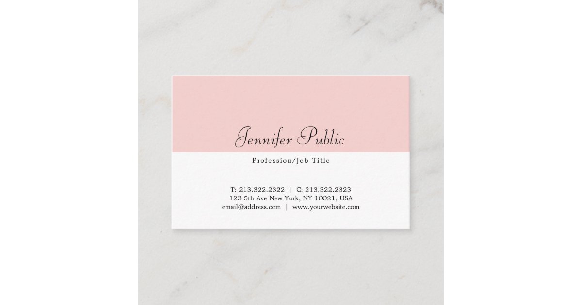 Modern Simple Template Elegant Blush Pink White Business Card | Zazzle